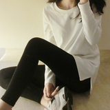 2015秋衣女外穿韩版黑白色宽松中长款长袖t恤加厚纯棉学生打底衫