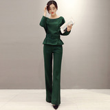 2016春季新款韩版女装时尚显瘦修身气质两件荷叶边纯色哈伦裤套装