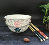 外贸尾单6寸陶瓷面碗饭碗日式樱花手绘陶瓷碗筷家用米饭碗拉面碗