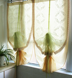 包邮绿色抹茶双层刺绣窗纱升降提拉帘罗马帘卧室遮光客厅窗纱成品