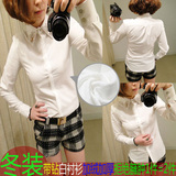 女装2016年女春秋新款韩版加绒加厚钉珠雪纺打底衫长袖中长款衬衫