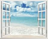 特价包邮墙贴假窗户山水海滩沙滩餐厅客厅房间装饰墙画贴纸玻璃膜