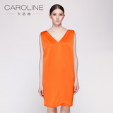 CAROLINE卡洛琳欧美时尚宽松V领无袖连衣裙夏季新 G6200503