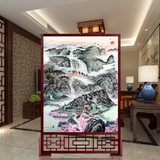 中式屏风油画布 时尚风水客厅酒店实木镂空橡木 国画山水