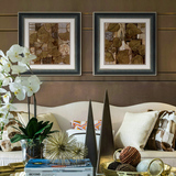 美式餐厅装饰画 卧室床头二联挂画 现代植物花卉树叶创意有框壁画