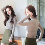2015新款秋季韩版女装莫代尔半高领修身长袖t恤女打底衫显瘦女