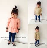韩国单秋新品女宝宝儿童纯棉设计感立领风衣荷叶边薄风衣外套