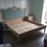 美式实木雕花皮艺软靠床 欧式简约真皮双人床 高档别墅样板间家具