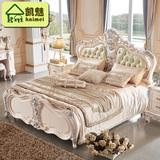 实木真皮欧式床 法式奢华白色橡木床 单双人1.5/1.8米储物公主床