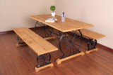 美式6人组装复古实木椅组合做旧铁艺轮咖啡创意个性酒店餐桌直销