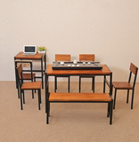 美式乡村长方形休闲餐桌椅仿古做旧铁艺实木餐桌办公桌餐桌椅组合