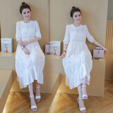孕妇装2016夏季韩国气质女神纯白进口韩国棉孕妇连衣裙外出长裙