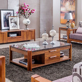 实木茶几大理石面现代中式简约方形带储物柚木色组装客厅茶桌茶台