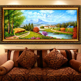 客厅风景油画纯手绘欧式装饰玄关有框横版大堂挂画办公室横幅定制