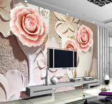 欧式无缝壁画客厅沙发电视背景墙墙纸3d立体浮雕影视墙玫瑰花壁纸