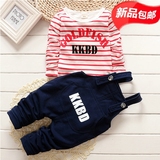 小女孩子韩版潮1-2-3岁4儿童背带裤套装春季男童宝宝长袖T恤+长裤