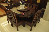 东阳红木餐桌黑酸枝光板圆桌非洲酸枝木圆桌桌椅组合新款圆餐台
