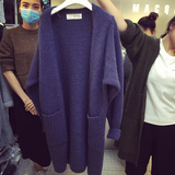 韩国代购2016新款春秋宽松羊毛衫中长款针织毛衣开衫外套女加厚潮