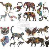 彩绘卡通动物装饰无框画印花EPS矢量设计素材 袋鼠 大象 恐龙蝴蝶