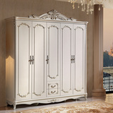 欧式雕花描金五门衣柜 象牙白立柜法式大衣橱 简约实木木质整体柜