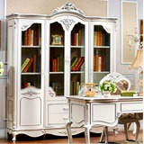 欧式新古典书柜 四门 后现代实木书柜 组合家具 金银箔 白色烤漆