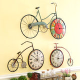 新款美式乡村铁艺自行车钟表挂钟 复古做旧单车壁饰 静音时钟