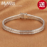 Mymiss 925银镀铂金手链公主款双排方钻 精密镶嵌纯手工大气奢华