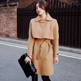 韩国代购15秋冬季新款女装韩版气质修身中长款羊毛呢大衣呢子外套
