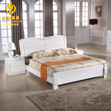 榆木床 全实木床1.5 1.8米 婚床 现代中式双人床白色床高箱储物床