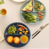肆月 能量早餐盘圆形分隔盘陶瓷水果点心盘创意分格盘子三色可选