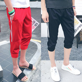 Adidas/阿迪达斯夏季男士纯棉七分裤三叶草青少年运动收口7分短裤