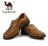 TAIWAN /台湾骆驼男鞋休闲鞋男头层牛皮真皮男式镂空凉鞋休闲皮鞋