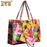 包包2015新款漆皮涂鸦花朵油画包手提包单肩包欧美潮女包斜跨包