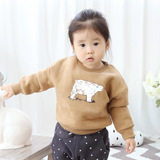 韩国童装冬季 新款经典款加厚加绒抓绒北极熊亲子装卫衣宝宝款
