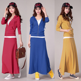 2016韩版新款修身显瘦防晒运动套裙休闲两件套装长裙卫衣裙连衣裙