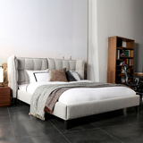 北欧布艺床 现代简约1.8米实木双人床 婚床可拆洗小户型高背布床