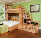 全实木多功能儿童组合床美式上下铺带书柜梯柜床成人高低床子母床