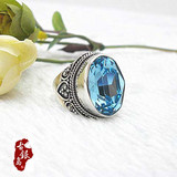 女士泰银蓝刚玉戒指纯银镶嵌蓝色水晶戒指环时尚可爱蓝宝石戒指新