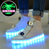新款七彩LED发光鞋女学生USB充电情侣高帮防水走跑马灯男夜光板鞋