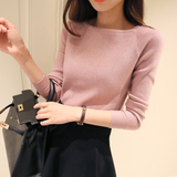 韩版女装2016秋装一字领毛衣紧身秋款打底针织衫短款薄套头上衣女