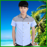 2016夏季韩版男式卡宾短袖衬衫男士纯棉短袖衬衣纯色商务休闲男装