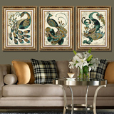 世玺 欧式客厅装饰画现代沙发背景墙画三联画挂画有框画 孔雀艺术