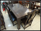 黑檀木餐桌雕花餐桌长方形餐桌一桌六椅餐桌明清古典餐桌椅子