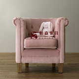 厂家直销美式乡村单人沙发绒质粉色儿童休闲椅拉扣软靠迷人小沙发
