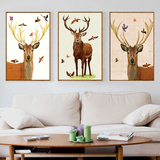 欧式客厅装饰画现代沙发背景墙画三联画餐厅壁画美式玄关挂画 鹿
