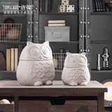 陶瓷工艺品创意客厅摆件 现代简约家居装饰品摆设 猫头鹰储物罐子