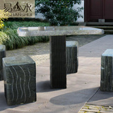易山水大理石石桌石凳绿色长方形户外庭院别墅花园精雕石桌子摆件