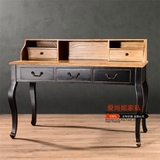 简约欧式家用实木书桌书架组合写字台美式黑色办工桌子学习桌特价
