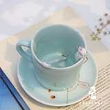 3D立体动物创意情侣水杯卡通陶瓷马克杯带盖可爱兔子咖啡杯子套装