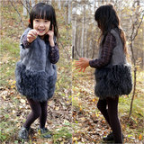 原创冬季新款韩国童装 女童兔皮羊羔皮拼接款小马甲儿童坎肩皮草